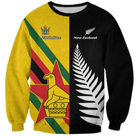 Custom New Zealand and Zimbabwe Sweatshirt NZ Fern Zim Flag Half Style LT14 Unisex Black - Polynesian Pride