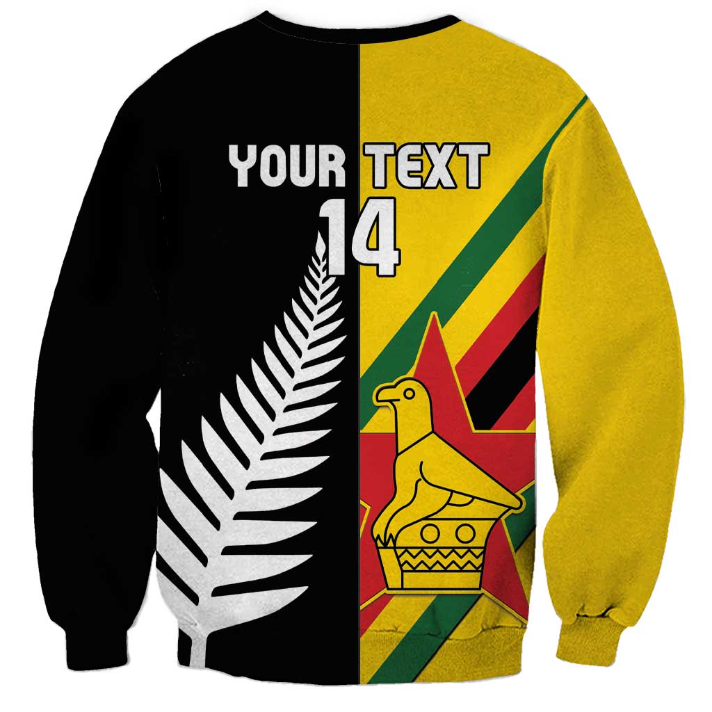 Custom New Zealand and Zimbabwe Sweatshirt NZ Fern Zim Flag Half Style LT14 - Polynesian Pride