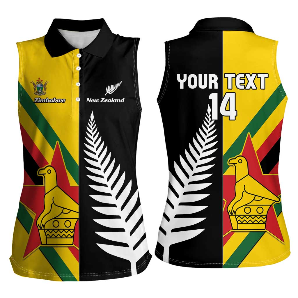 Custom New Zealand and Zimbabwe Women Sleeveless Polo Shirt NZ Fern Zim Flag Half Style