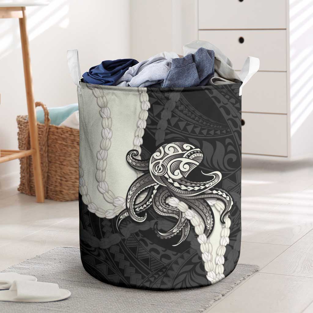 Black Polynesia Tribal Octopus Tattoo Laundry Basket Pikake Lei Polynesian Pattern LT14 Black - Polynesian Pride