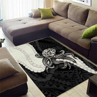 Black Polynesia Tribal Octopus Tattoo Area Rug Pikake Lei Polynesian Pattern