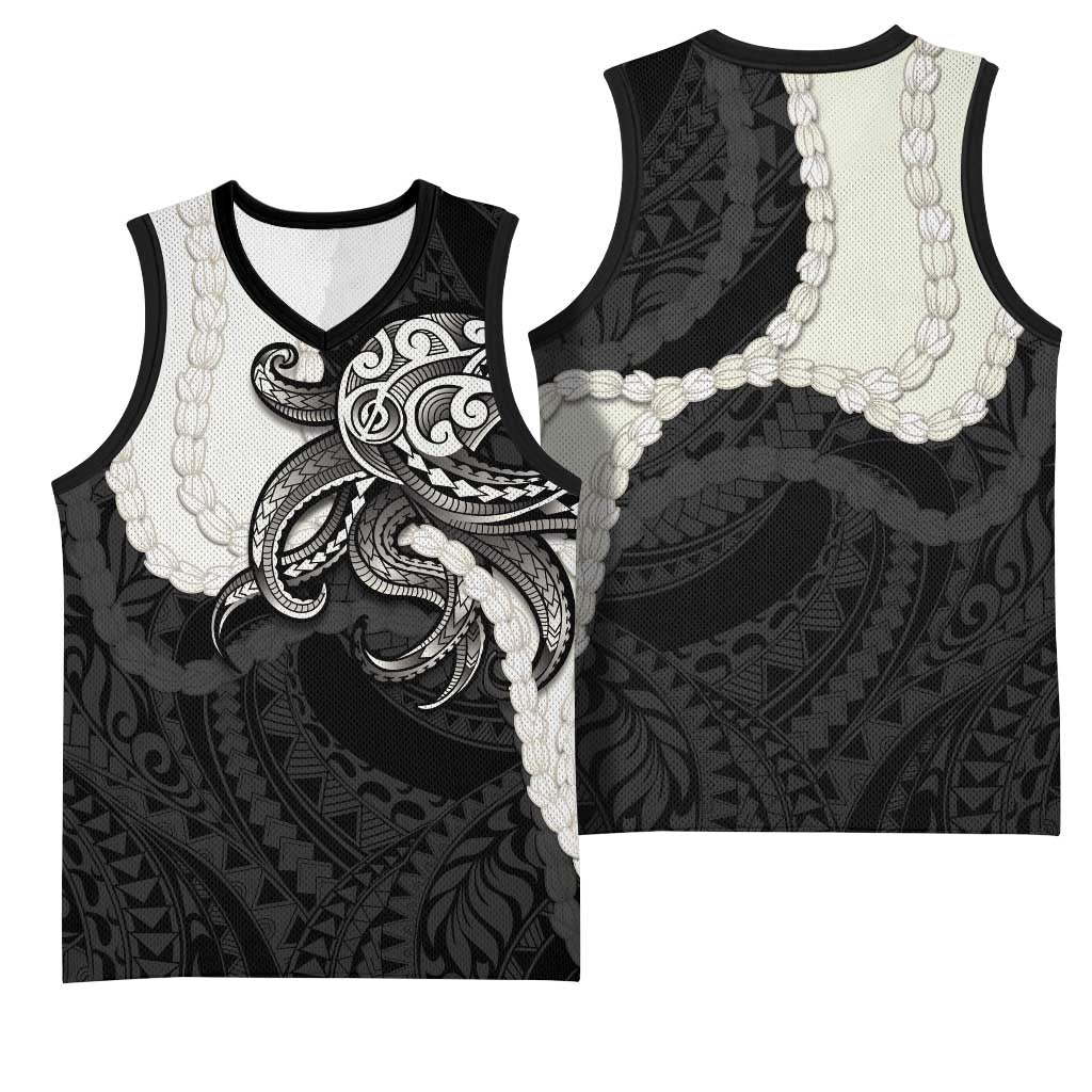 Black Polynesia Tribal Octopus Tattoo Basketball Jersey Pikake Lei Polynesian Pattern LT14 - Polynesian Pride