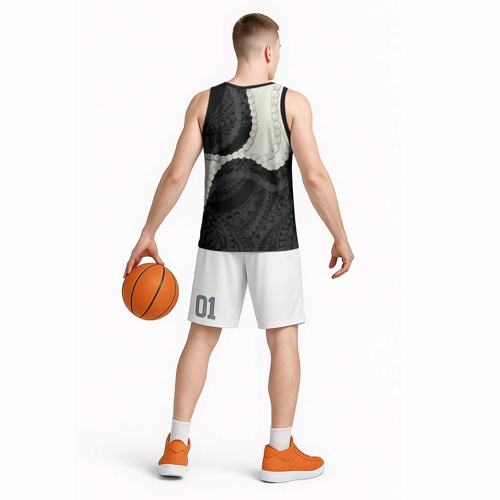 Black Polynesia Tribal Octopus Tattoo Basketball Jersey Pikake Lei Polynesian Pattern LT14 - Polynesian Pride