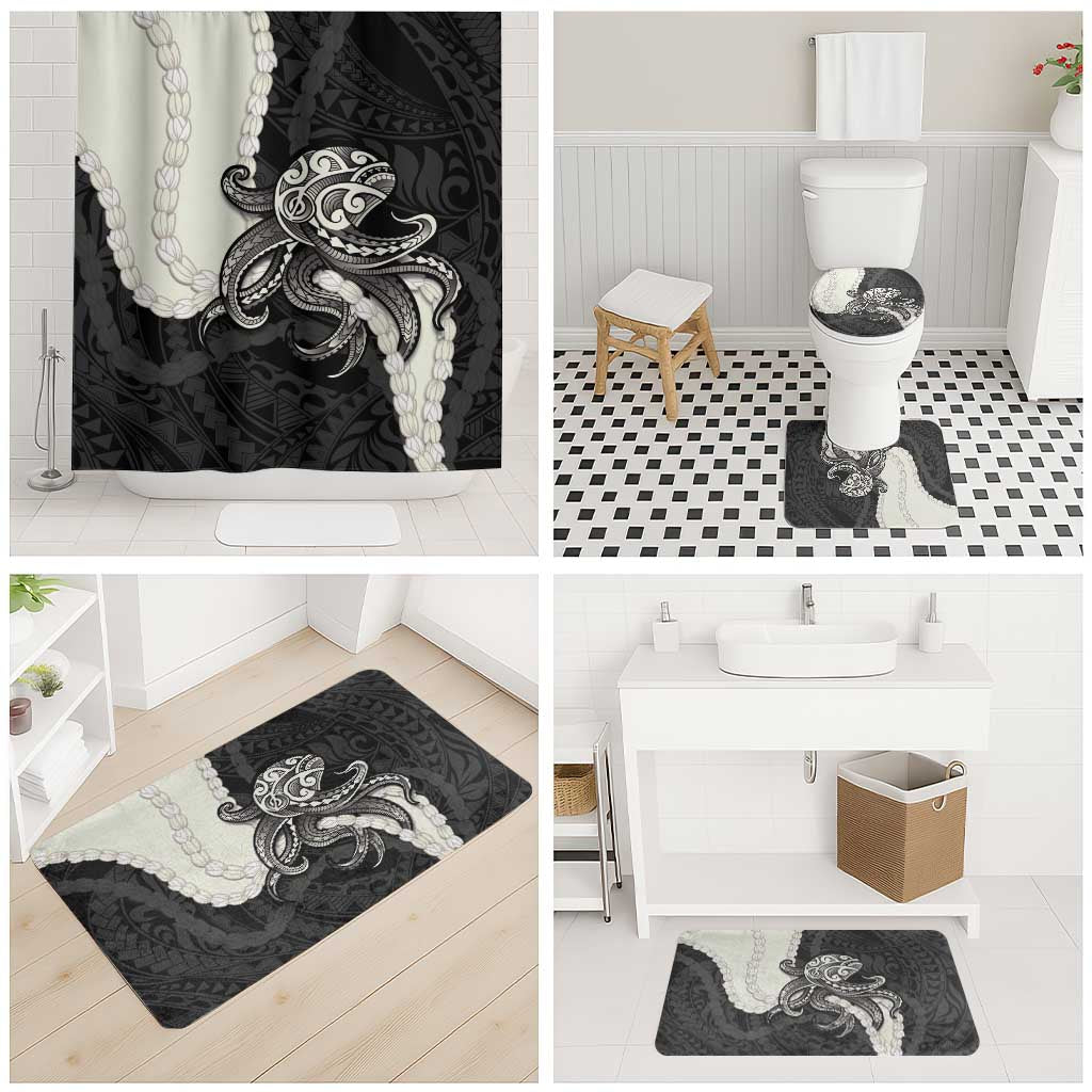 Black Polynesia Tribal Octopus Tattoo Bathroom Set Pikake Lei Polynesian Pattern