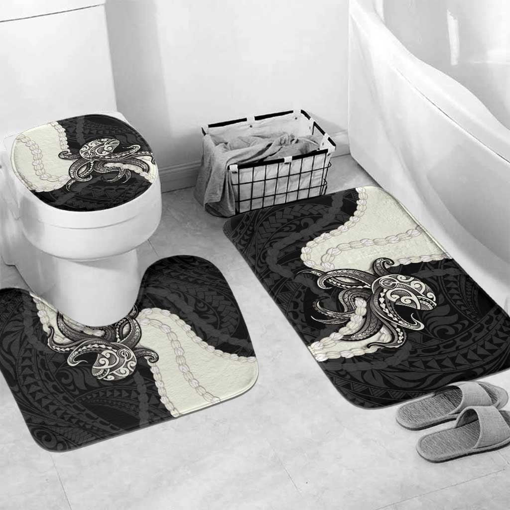 Black Polynesia Tribal Octopus Tattoo Bathroom Set Pikake Lei Polynesian Pattern