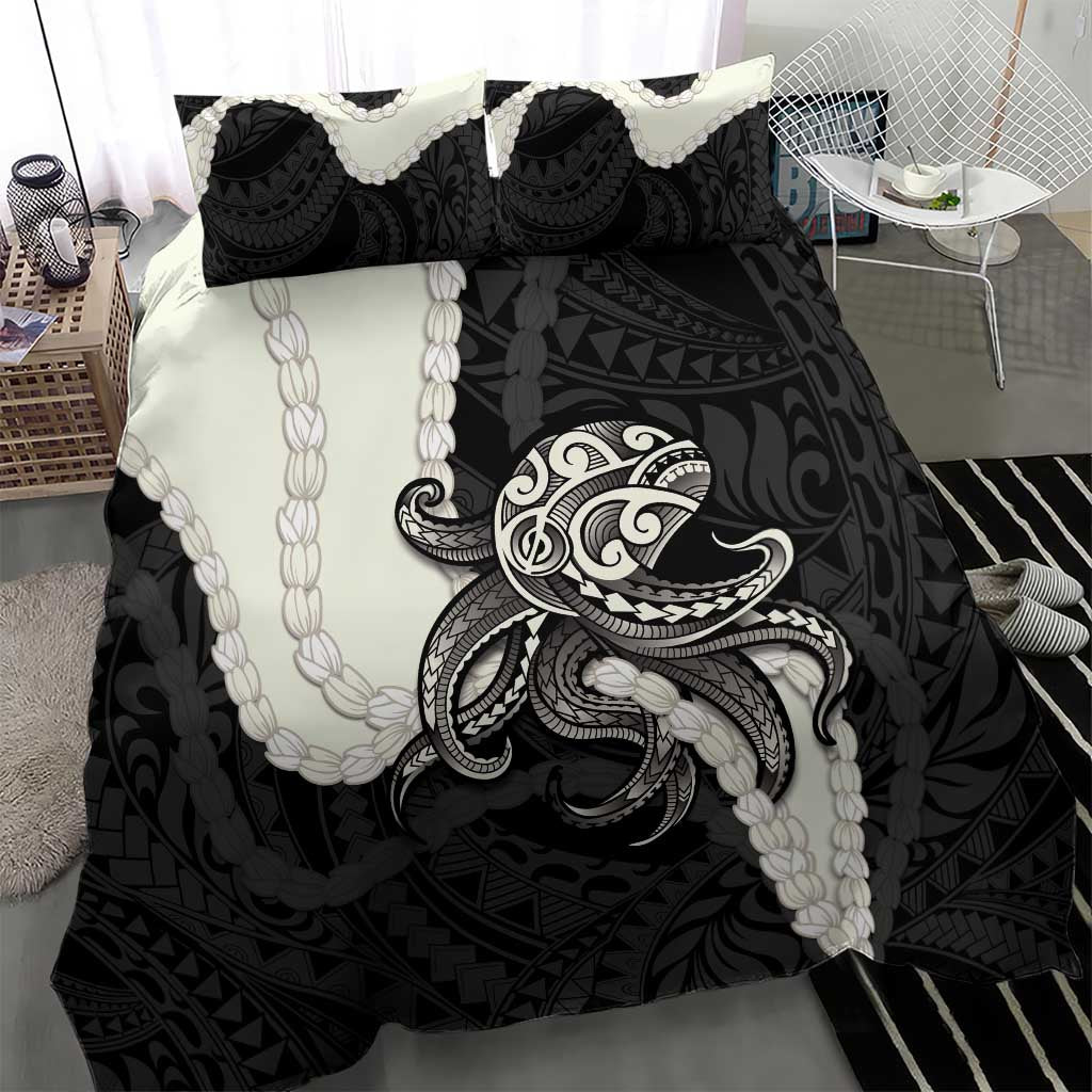 Black Polynesia Tribal Octopus Tattoo Bedding Set Pikake Lei Polynesian Pattern LT14 - Polynesian Pride