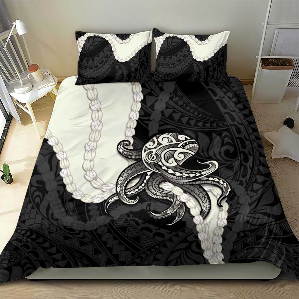 Black Polynesia Tribal Octopus Tattoo Bedding Set Pikake Lei Polynesian Pattern LT14 - Polynesian Pride