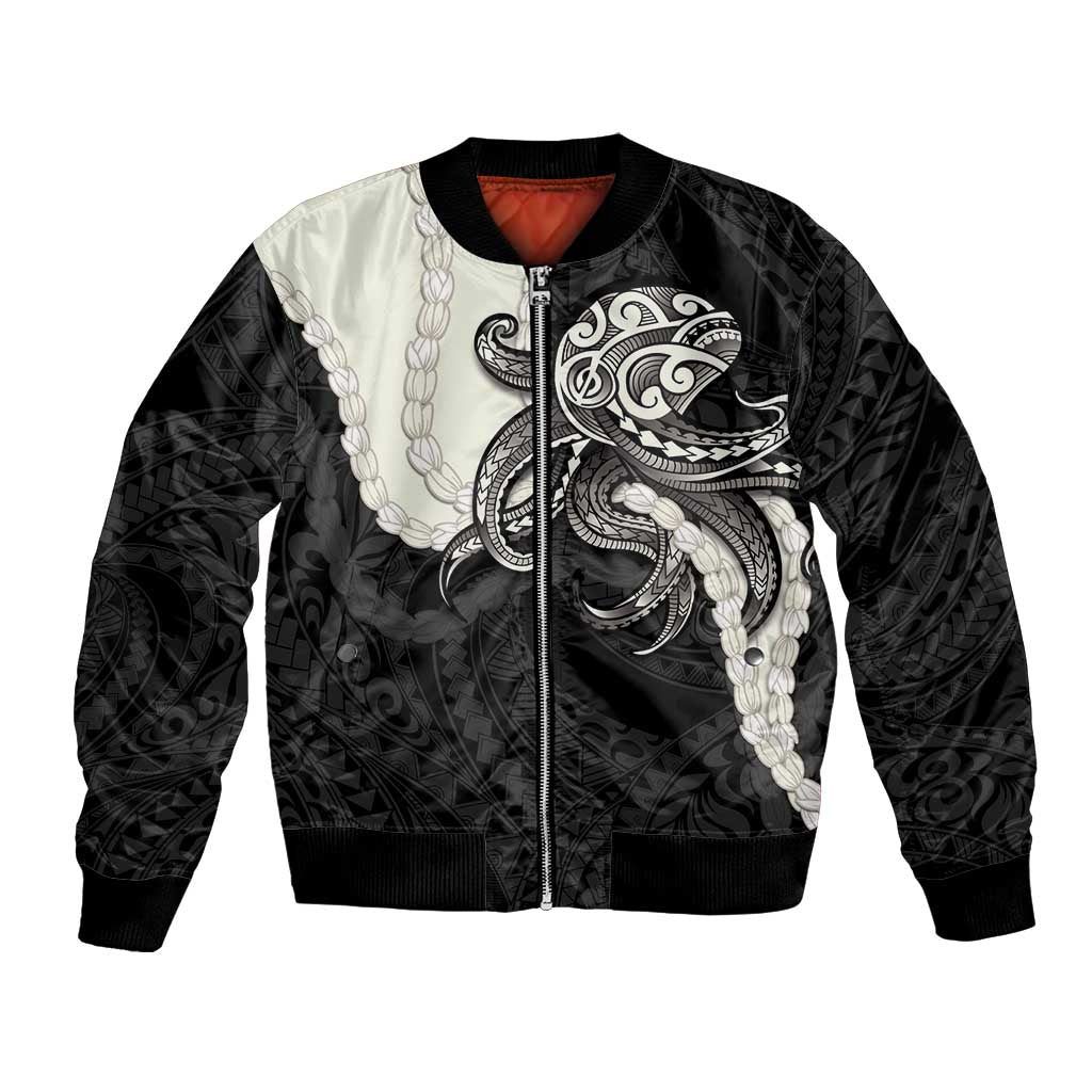 Black Polynesia Tribal Octopus Tattoo Bomber Jacket Pikake Lei Polynesian Pattern LT14 Unisex Black - Polynesian Pride