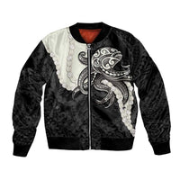 Black Polynesia Tribal Octopus Tattoo Bomber Jacket Pikake Lei Polynesian Pattern LT14 Unisex Black - Polynesian Pride
