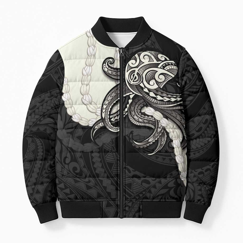 Black Polynesia Tribal Octopus Tattoo Bomber Puffer Jacket Pikake Lei Polynesian Pattern LT14 Unisex Black - Polynesian Pride