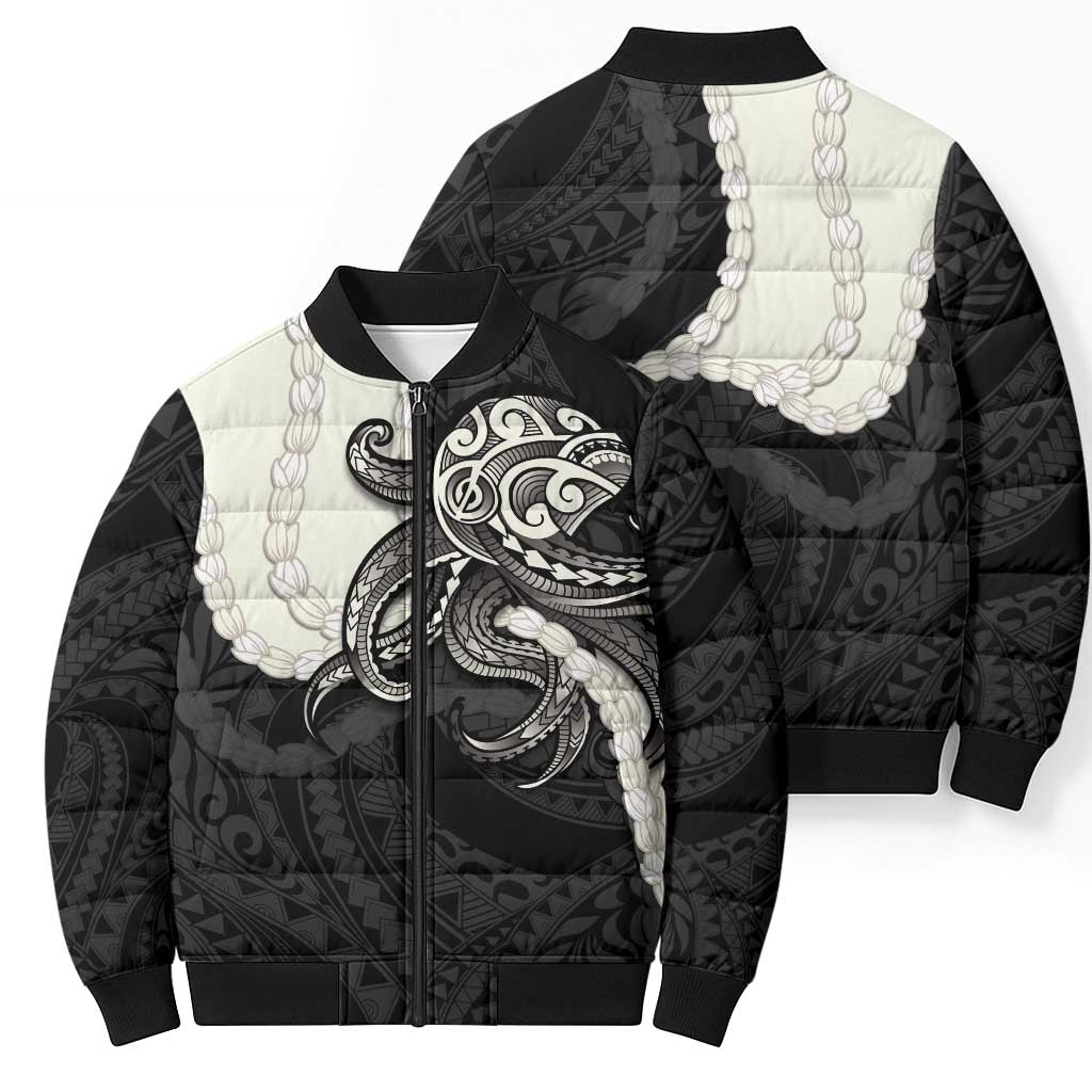Black Polynesia Tribal Octopus Tattoo Bomber Puffer Jacket Pikake Lei Polynesian Pattern LT14 - Polynesian Pride
