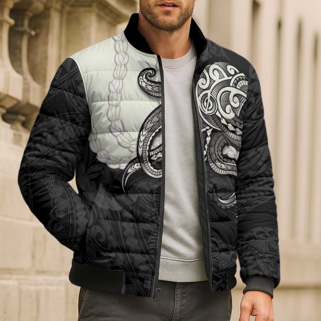 Black Polynesia Tribal Octopus Tattoo Bomber Puffer Jacket Pikake Lei Polynesian Pattern LT14 - Polynesian Pride