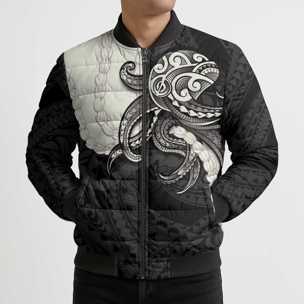 Black Polynesia Tribal Octopus Tattoo Bomber Puffer Jacket Pikake Lei Polynesian Pattern LT14 - Polynesian Pride