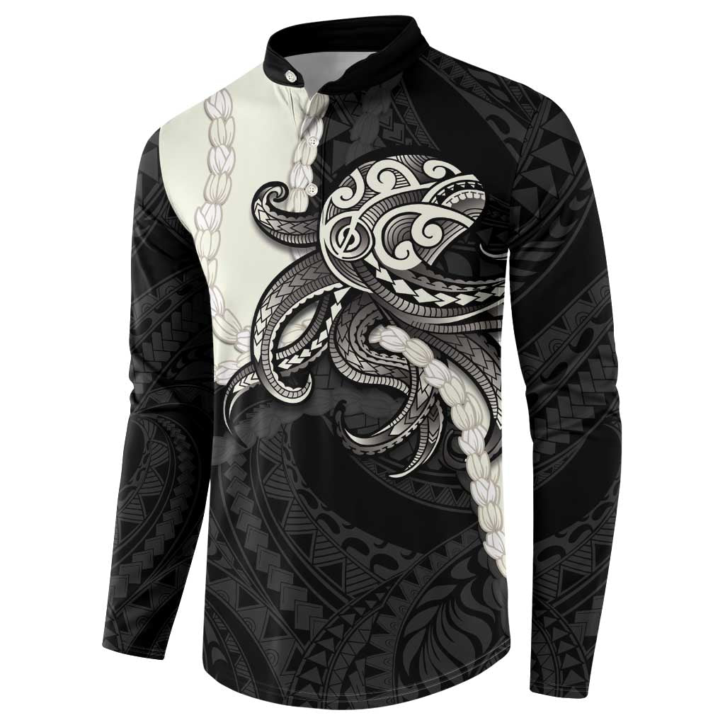 Black Polynesia Tribal Octopus Tattoo Button Sweatshirt Pikake Lei Polynesian Pattern LT14 - Polynesian Pride