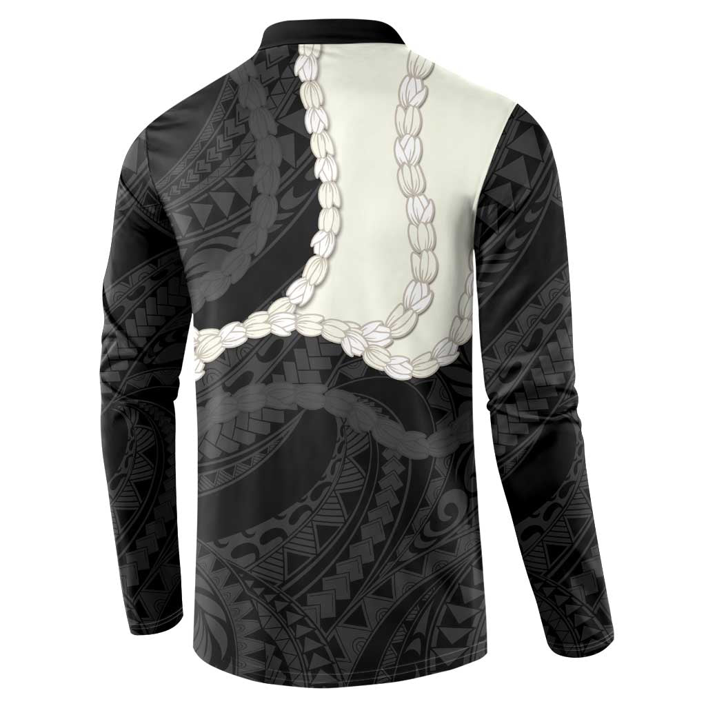 Black Polynesia Tribal Octopus Tattoo Button Sweatshirt Pikake Lei Polynesian Pattern LT14 - Polynesian Pride