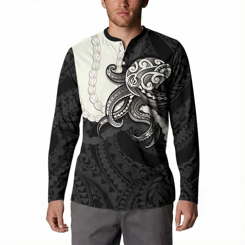 Black Polynesia Tribal Octopus Tattoo Button Sweatshirt Pikake Lei Polynesian Pattern LT14 - Polynesian Pride