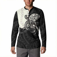 Black Polynesia Tribal Octopus Tattoo Button Sweatshirt Pikake Lei Polynesian Pattern LT14 - Polynesian Pride