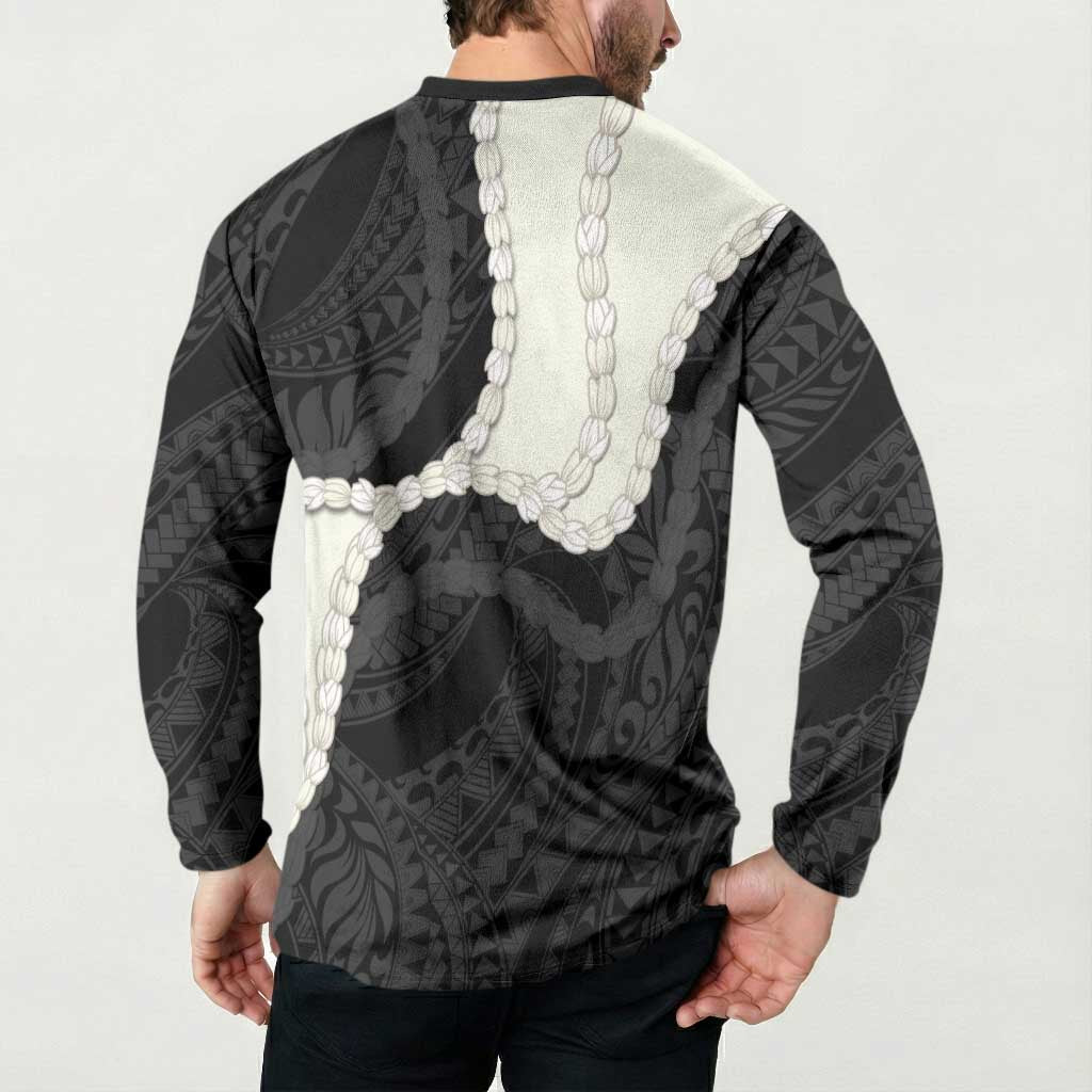 Black Polynesia Tribal Octopus Tattoo Button Sweatshirt Pikake Lei Polynesian Pattern LT14 - Polynesian Pride