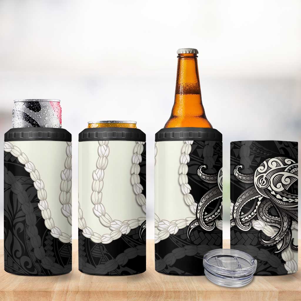 Black Polynesia Tribal Octopus Tattoo 4 in 1 Can Cooler Tumbler Pikake Lei Polynesian Pattern LT14 - Polynesian Pride