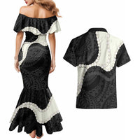 Black Polynesia Tribal Octopus Tattoo Couples Matching Mermaid Dress and Hawaiian Shirt Pikake Lei Polynesian Pattern LT14 - Polynesian Pride