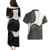 Black Polynesia Tribal Octopus Tattoo Couples Matching Puletasi and Hawaiian Shirt Pikake Lei Polynesian Pattern LT14 - Polynesian Pride