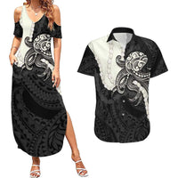 Black Polynesia Tribal Octopus Tattoo Couples Matching Summer Maxi Dress and Hawaiian Shirt Pikake Lei Polynesian Pattern LT14 Black - Polynesian Pride