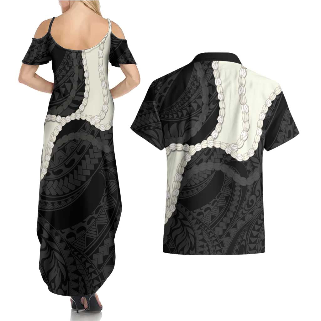 Black Polynesia Tribal Octopus Tattoo Couples Matching Summer Maxi Dress and Hawaiian Shirt Pikake Lei Polynesian Pattern LT14 - Polynesian Pride