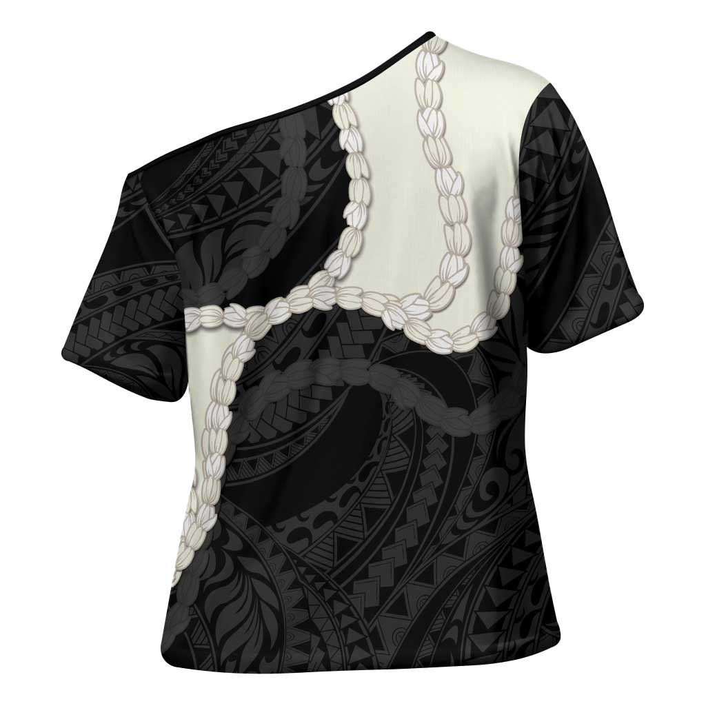 Black Polynesia Tribal Octopus Tattoo Cross Shoulder Shirt Pikake Lei Polynesian Pattern LT14 - Polynesian Pride