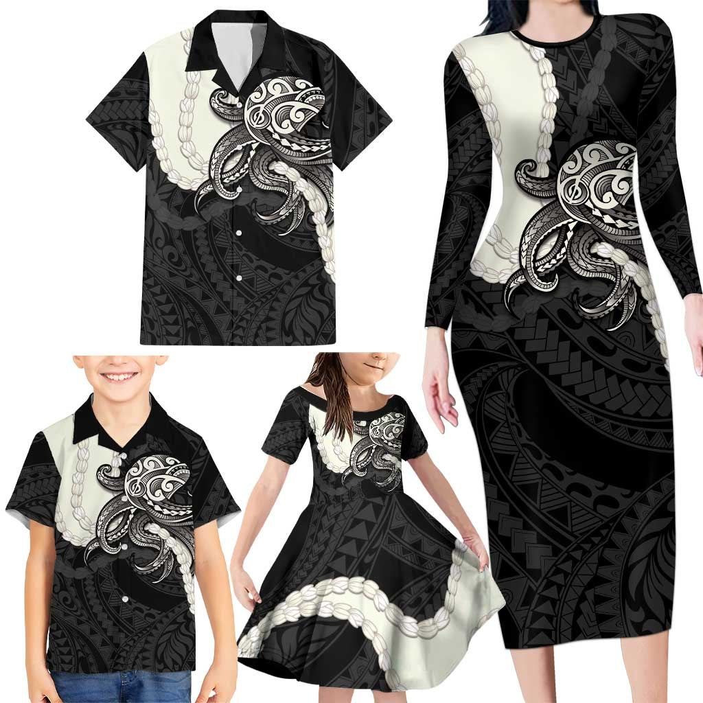 Black Polynesia Tribal Octopus Tattoo Family Matching Long Sleeve Bodycon Dress and Hawaiian Shirt Pikake Lei Polynesian Pattern LT14 - Polynesian Pride