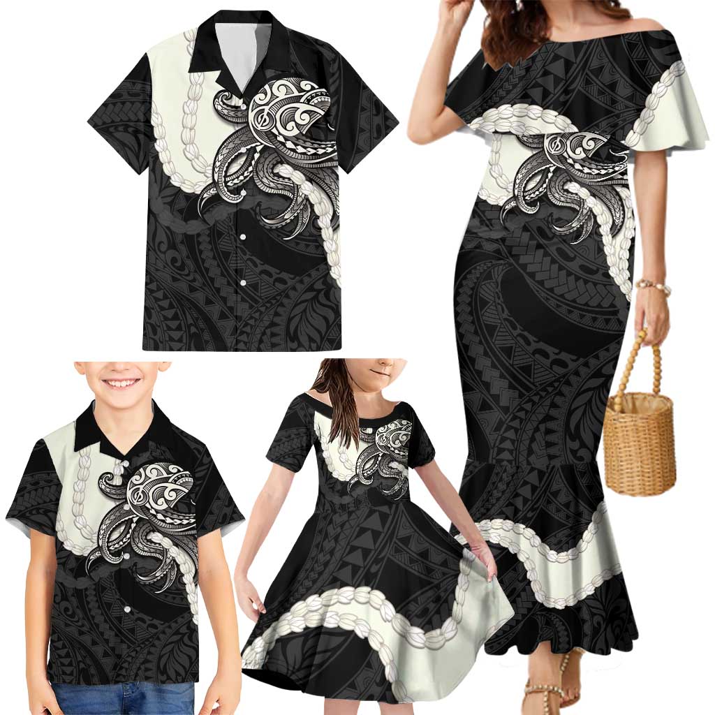 Black Polynesia Tribal Octopus Tattoo Family Matching Mermaid Dress and Hawaiian Shirt Pikake Lei Polynesian Pattern LT14 - Polynesian Pride