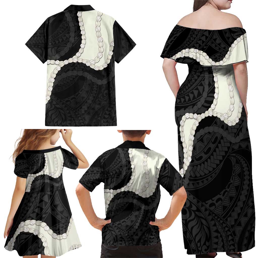 Black Polynesia Tribal Octopus Tattoo Family Matching Off Shoulder Maxi Dress and Hawaiian Shirt Pikake Lei Polynesian Pattern LT14 - Polynesian Pride