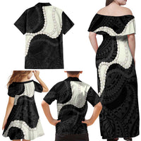 Black Polynesia Tribal Octopus Tattoo Family Matching Off Shoulder Maxi Dress and Hawaiian Shirt Pikake Lei Polynesian Pattern LT14 - Polynesian Pride