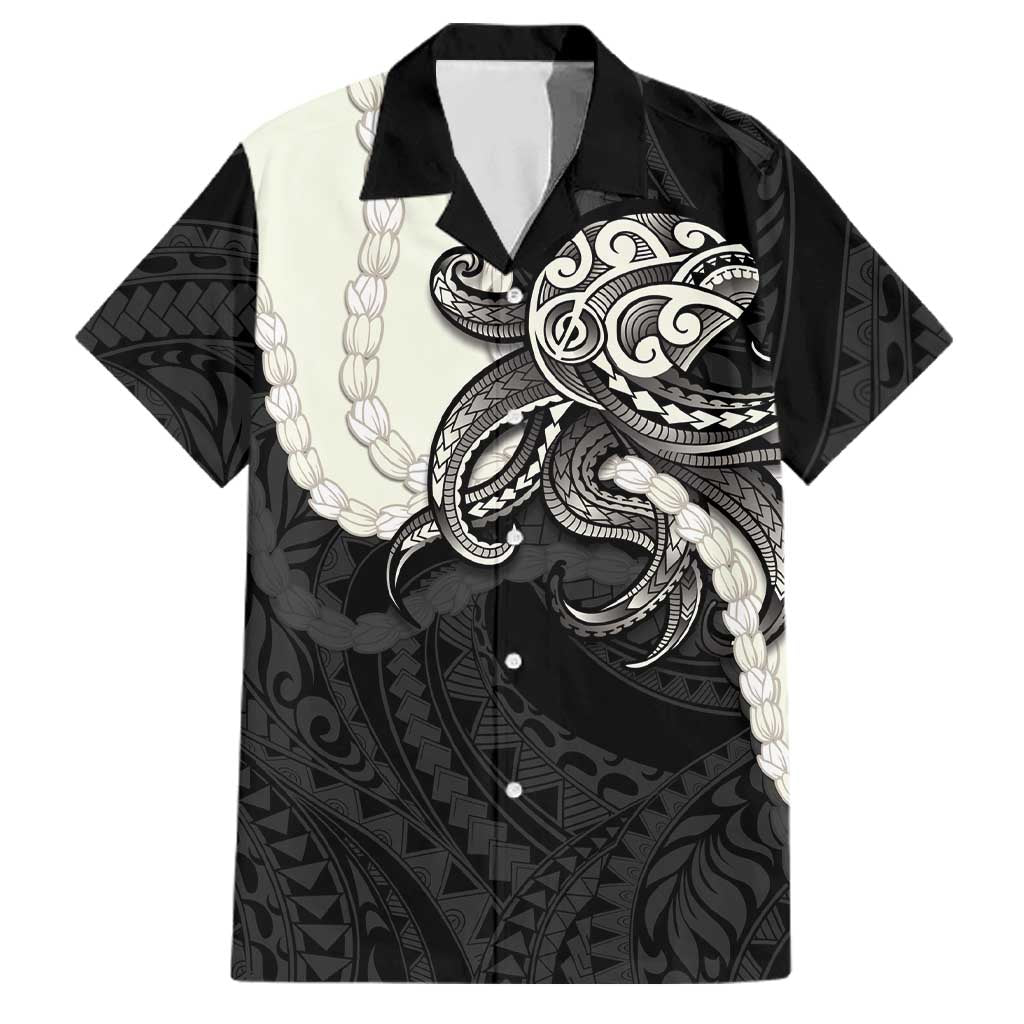 Black Polynesia Tribal Octopus Tattoo Family Matching Off Shoulder Maxi Dress and Hawaiian Shirt Pikake Lei Polynesian Pattern LT14 Dad's Shirt - Short Sleeve Black - Polynesian Pride