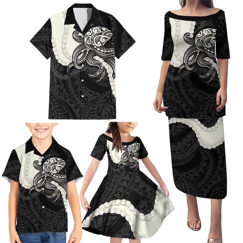 Black Polynesia Tribal Octopus Tattoo Family Matching Puletasi and Hawaiian Shirt Pikake Lei Polynesian Pattern LT14 - Polynesian Pride
