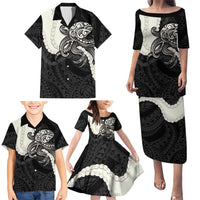 Black Polynesia Tribal Octopus Tattoo Family Matching Puletasi and Hawaiian Shirt Pikake Lei Polynesian Pattern LT14 - Polynesian Pride
