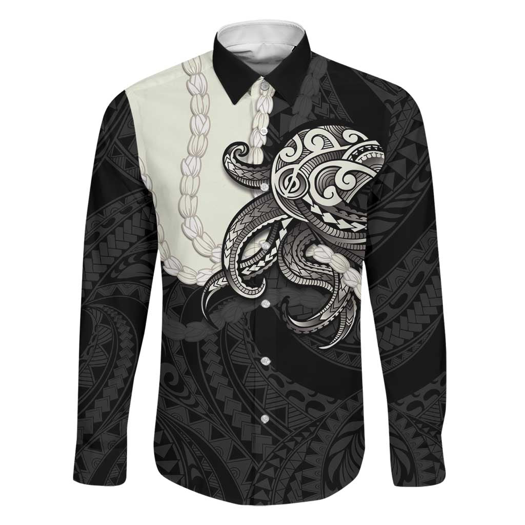 Black Polynesia Tribal Octopus Tattoo Family Matching Puletasi and Hawaiian Shirt Pikake Lei Polynesian Pattern LT14 Dad's Shirt - Long Sleeve Black - Polynesian Pride