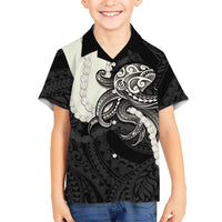 Black Polynesia Tribal Octopus Tattoo Family Matching Puletasi and Hawaiian Shirt Pikake Lei Polynesian Pattern LT14 Son's Shirt Black - Polynesian Pride