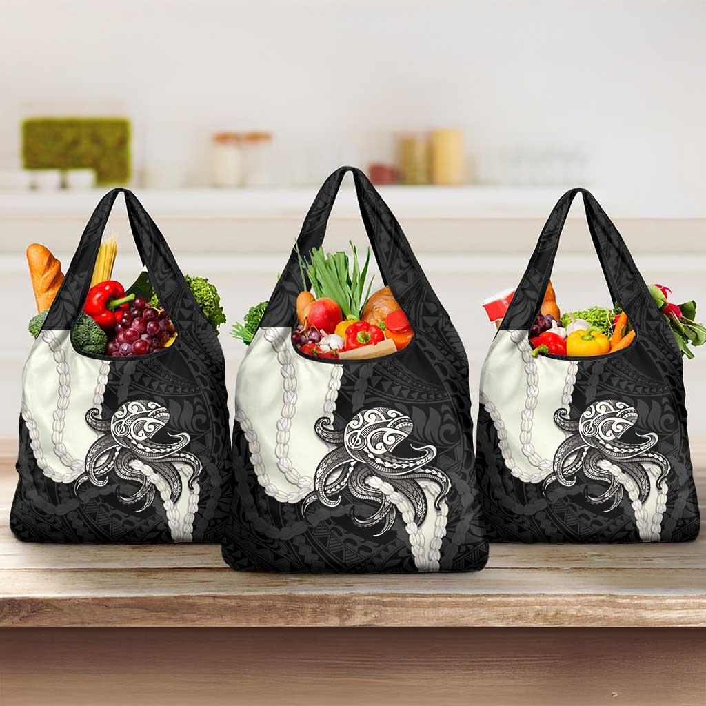 Black Polynesia Tribal Octopus Tattoo Grocery Bag Pikake Lei Polynesian Pattern LT14 3-pack One Size Black - Polynesian Pride