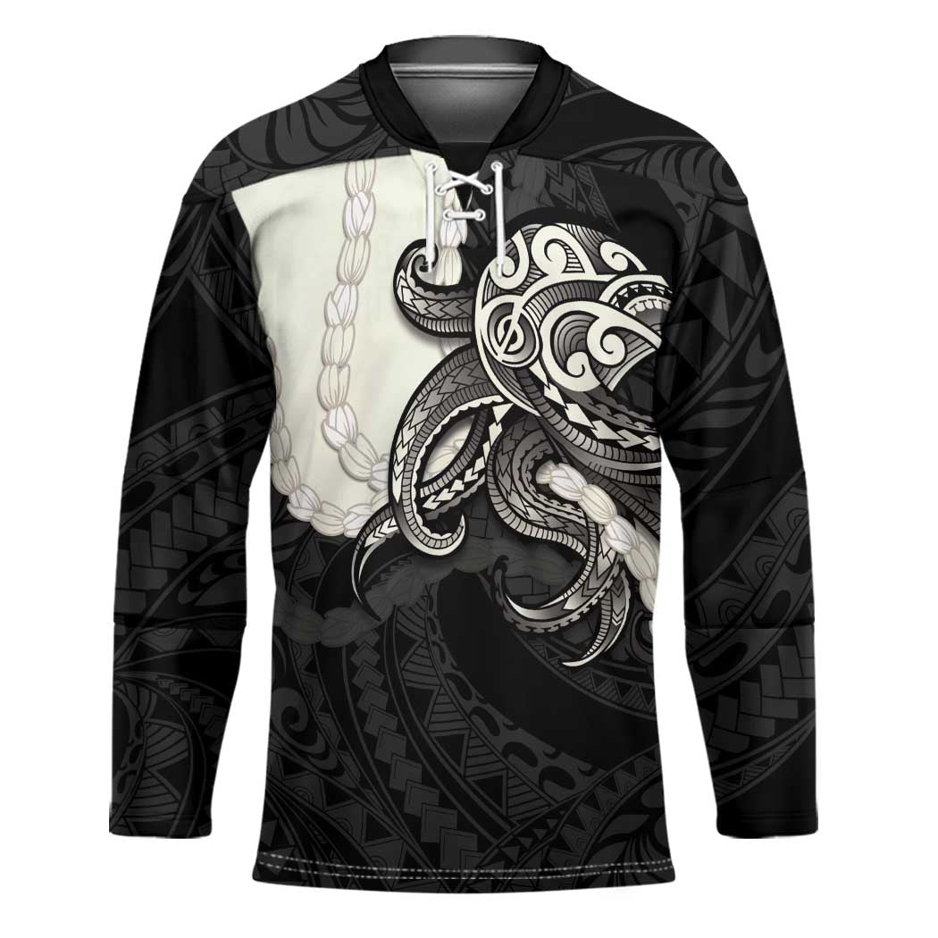 Black Polynesia Tribal Octopus Tattoo Hockey Jersey Pikake Lei Polynesian Pattern LT14 Unisex Black - Polynesian Pride