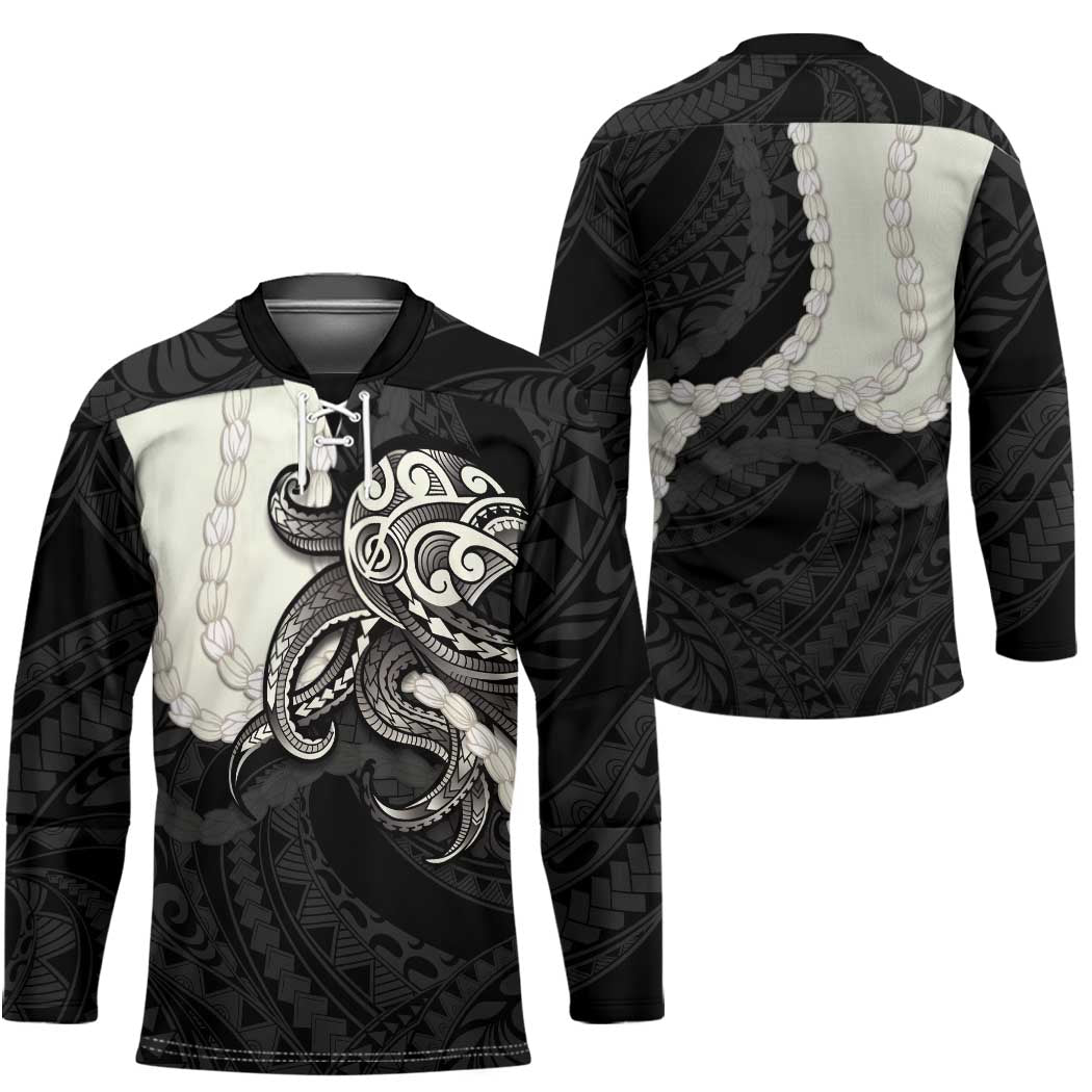 Black Polynesia Tribal Octopus Tattoo Hockey Jersey Pikake Lei Polynesian Pattern LT14 - Polynesian Pride