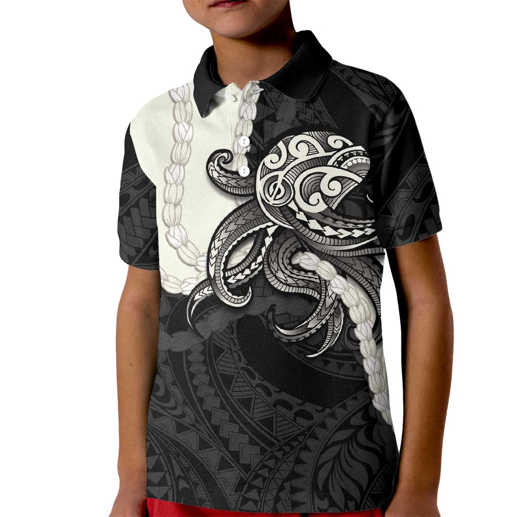 Black Polynesia Tribal Octopus Tattoo Kid Polo Shirt Pikake Lei Polynesian Pattern LT14 Kid Black - Polynesian Pride