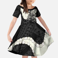 Black Polynesia Tribal Octopus Tattoo Kid Short Sleeve Dress Pikake Lei Polynesian Pattern LT14 KID Black - Polynesian Pride