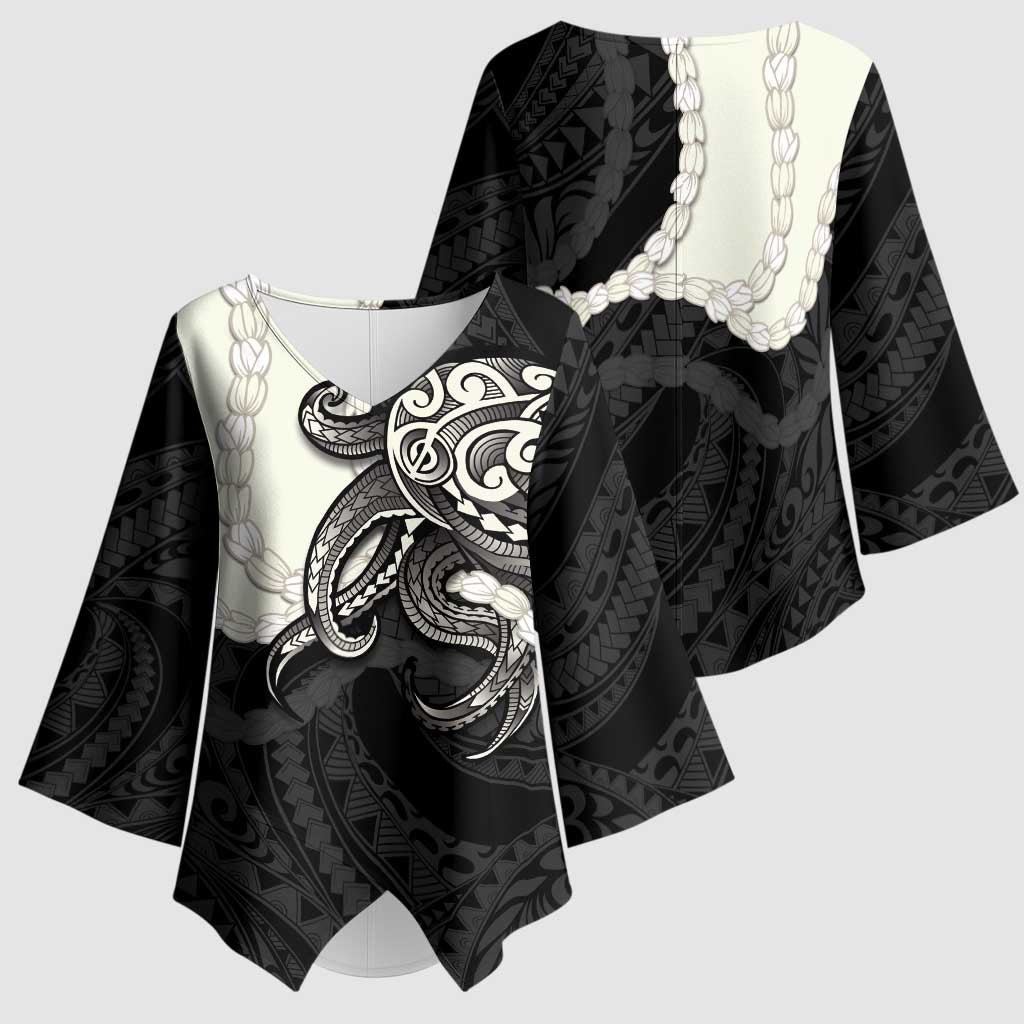 Black Polynesia Tribal Octopus Tattoo Kimono Sleeve Blouse Pikake Lei Polynesian Pattern LT14 - Polynesian Pride