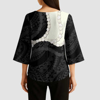 Black Polynesia Tribal Octopus Tattoo Kimono Sleeve Blouse Pikake Lei Polynesian Pattern LT14 - Polynesian Pride