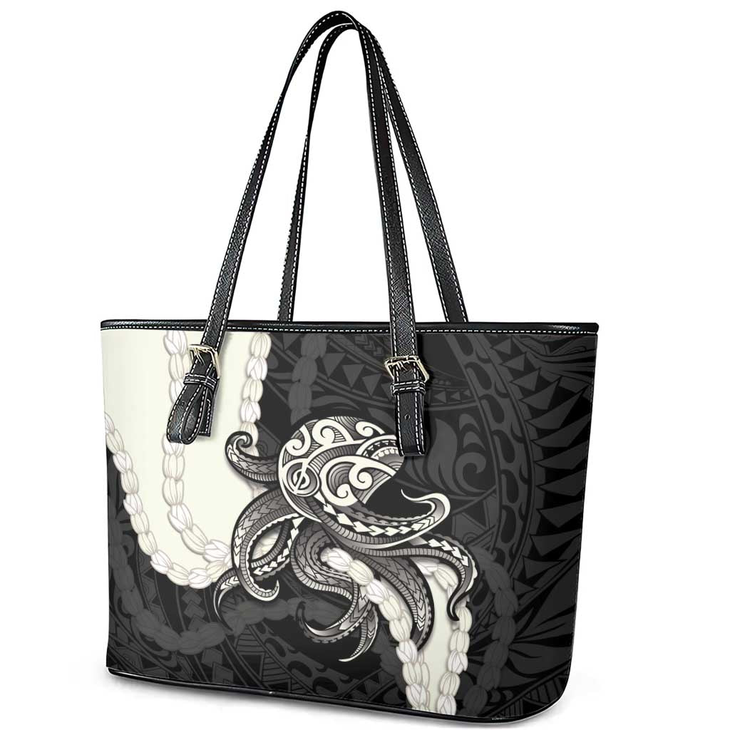 Black Polynesia Tribal Octopus Tattoo Leather Tote Bag Pikake Lei Polynesian Pattern LT14 - Polynesian Pride