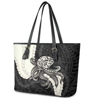 Black Polynesia Tribal Octopus Tattoo Leather Tote Bag Pikake Lei Polynesian Pattern LT14 - Polynesian Pride