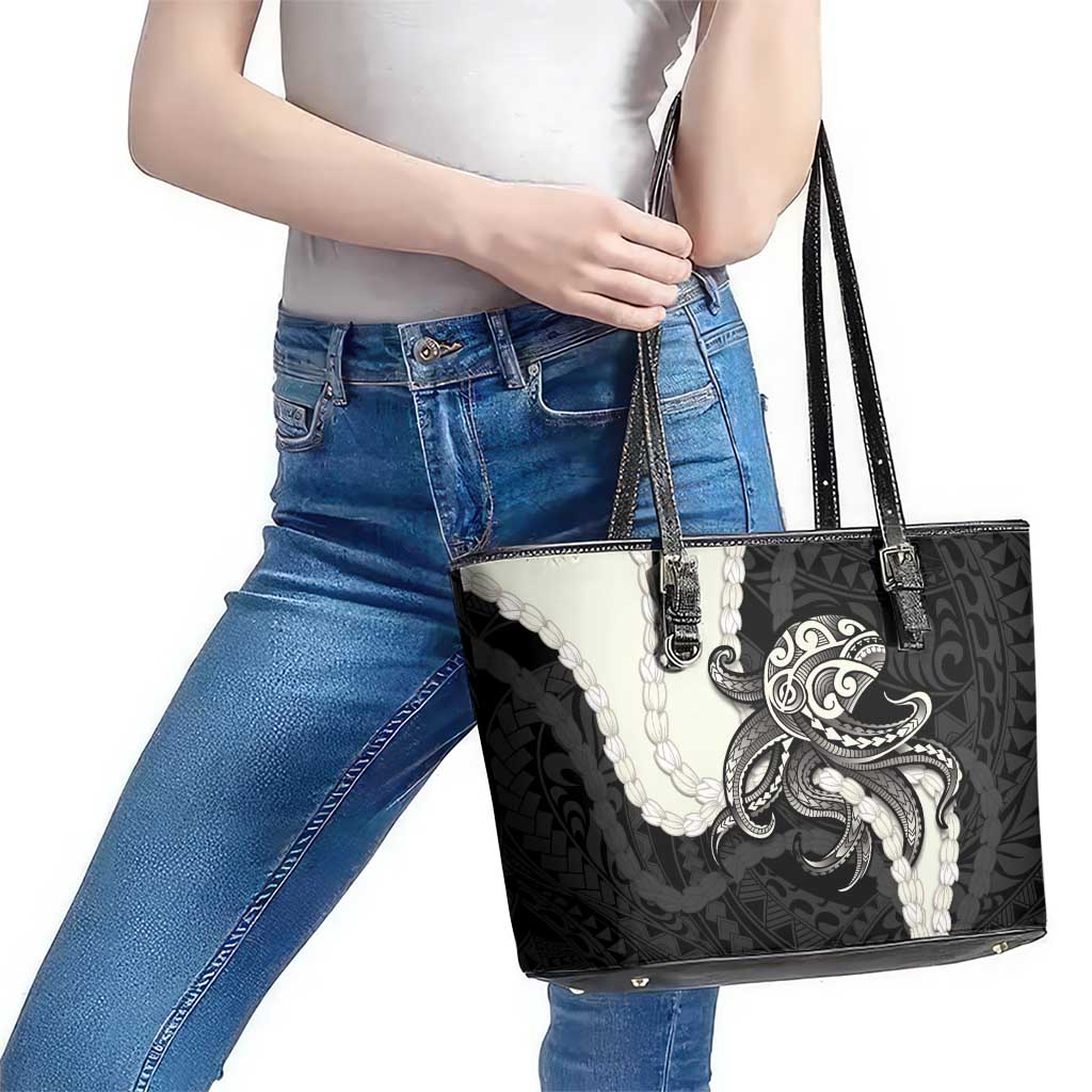 Black Polynesia Tribal Octopus Tattoo Leather Tote Bag Pikake Lei Polynesian Pattern LT14 - Polynesian Pride