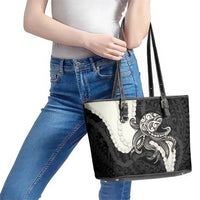 Black Polynesia Tribal Octopus Tattoo Leather Tote Bag Pikake Lei Polynesian Pattern LT14 - Polynesian Pride