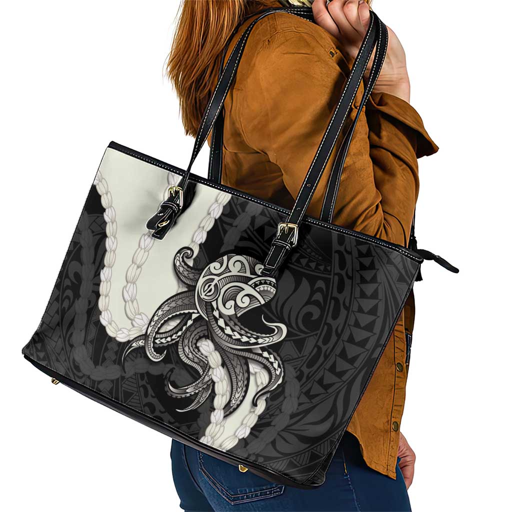 Black Polynesia Tribal Octopus Tattoo Leather Tote Bag Pikake Lei Polynesian Pattern LT14 - Polynesian Pride