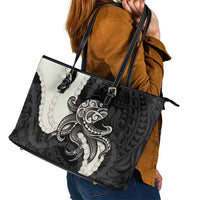 Black Polynesia Tribal Octopus Tattoo Leather Tote Bag Pikake Lei Polynesian Pattern LT14 - Polynesian Pride
